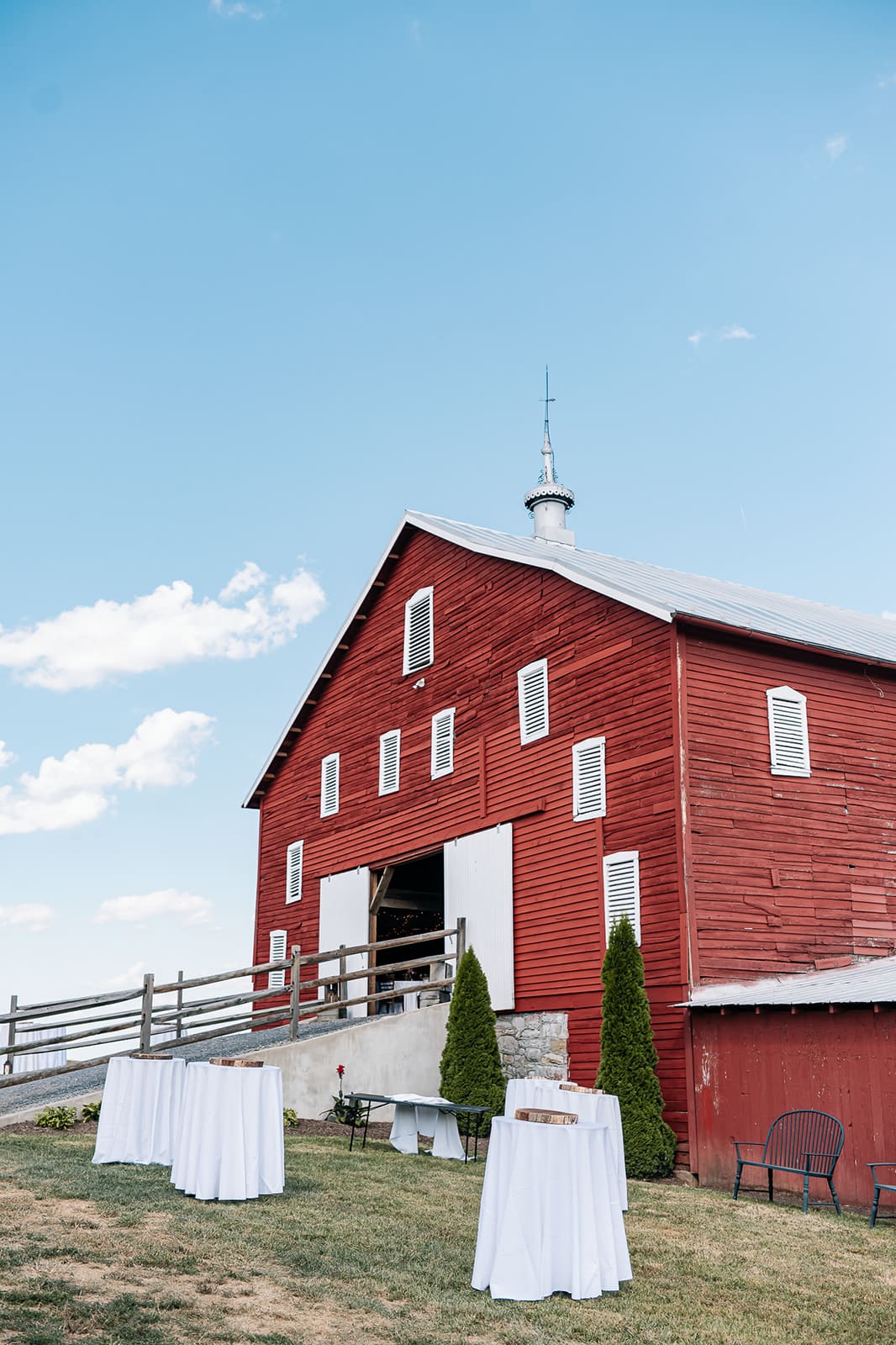 Red barn exterior at The Homestead Farm Historic Wright-Barton wedding venue