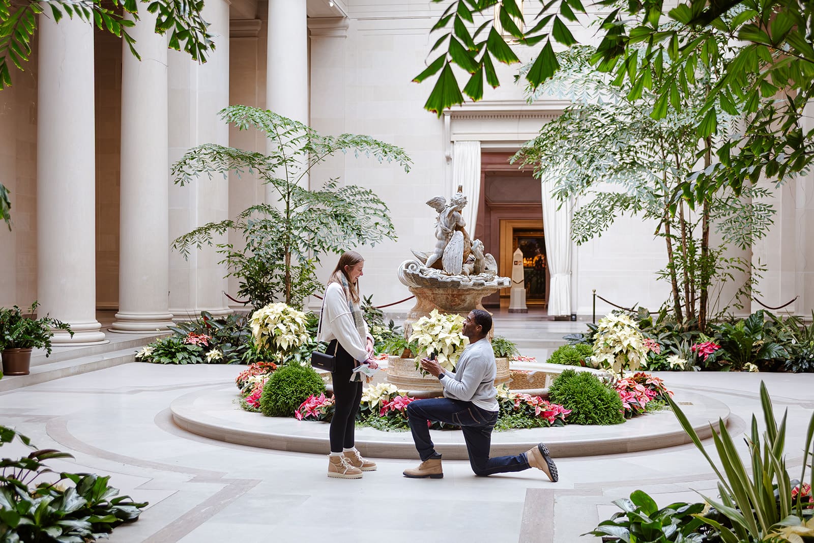 Engagement portrait inside the National Gallery of Art in Washington DC with marble architecture